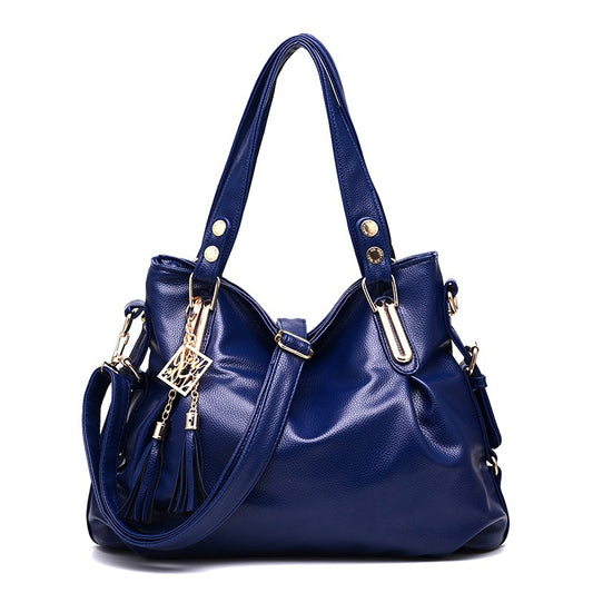 New Large Capacity Middle-aged Handbag Fashion Soft Leather Tassel Shoulder Bag Casual Crossbody Bag One Piece Dropshipping