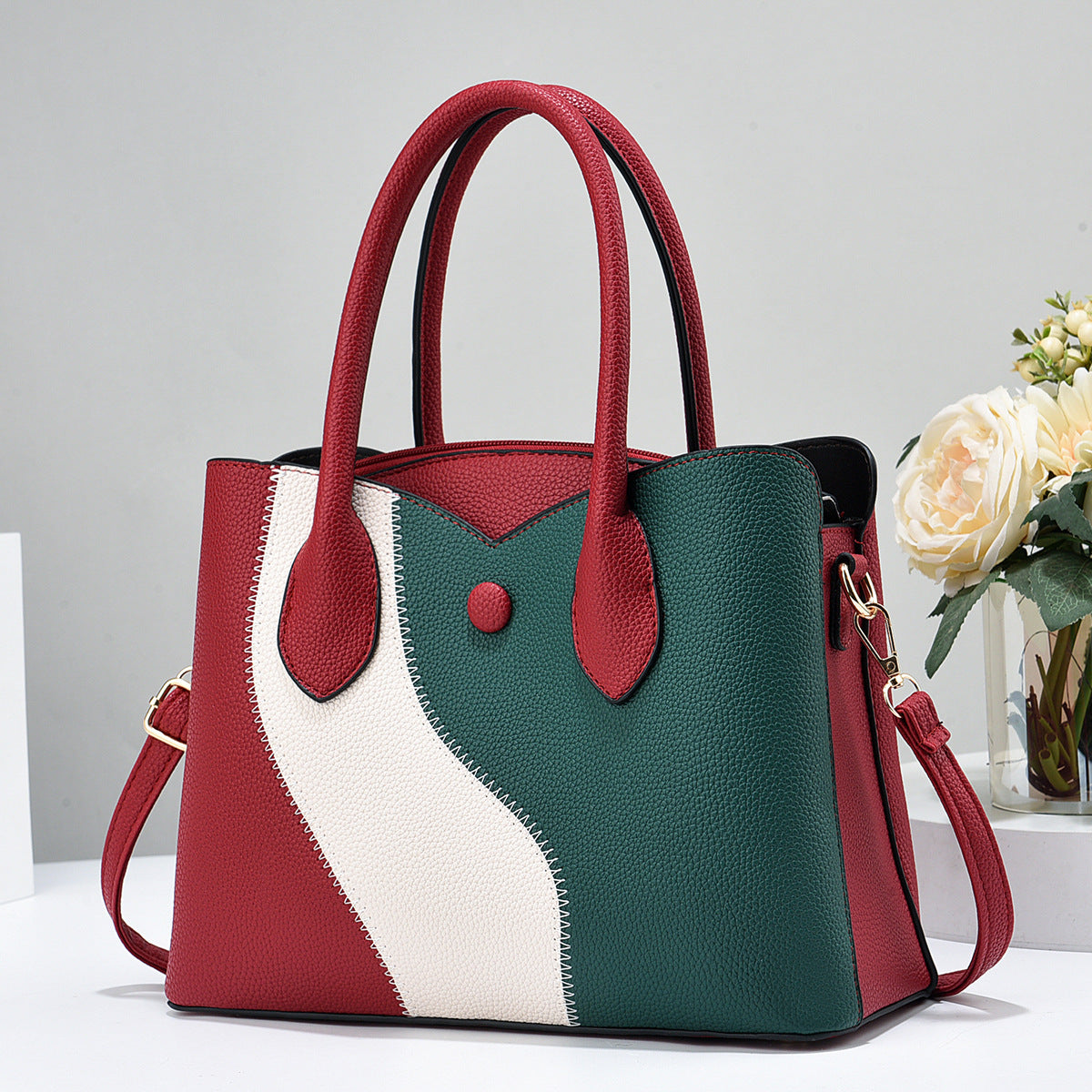 Summer New Korean Style Fashionable Patchwork Handbag Trendy Color-Block Elegant Mom Bag Wholesale