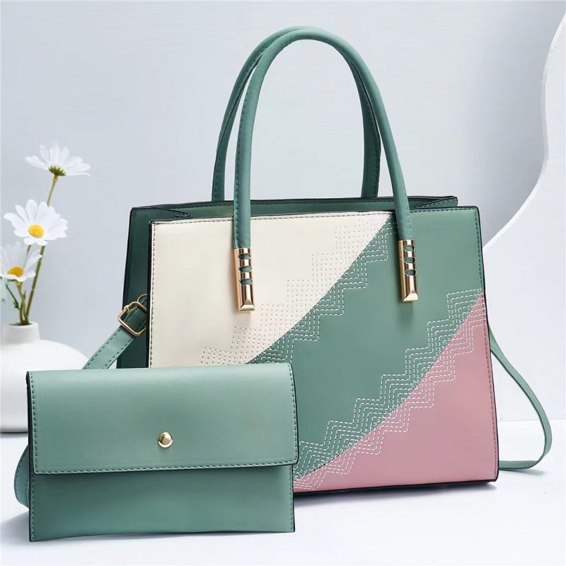 Women's New Trendy Color Block Large Capacity Mother-Daughter Bag Elegant Single Shoulder Crossbody Handbag Cross-Border Dropshipping
