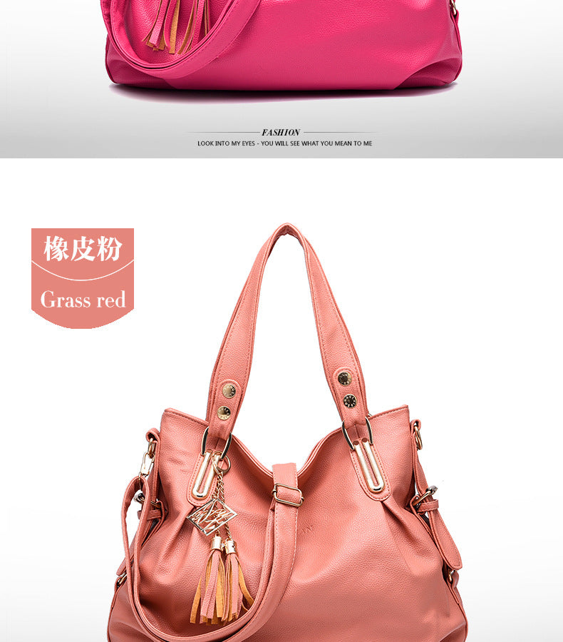 New Large Capacity Middle-aged Handbag Fashion Soft Leather Tassel Shoulder Bag Casual Crossbody Bag One Piece Dropshipping