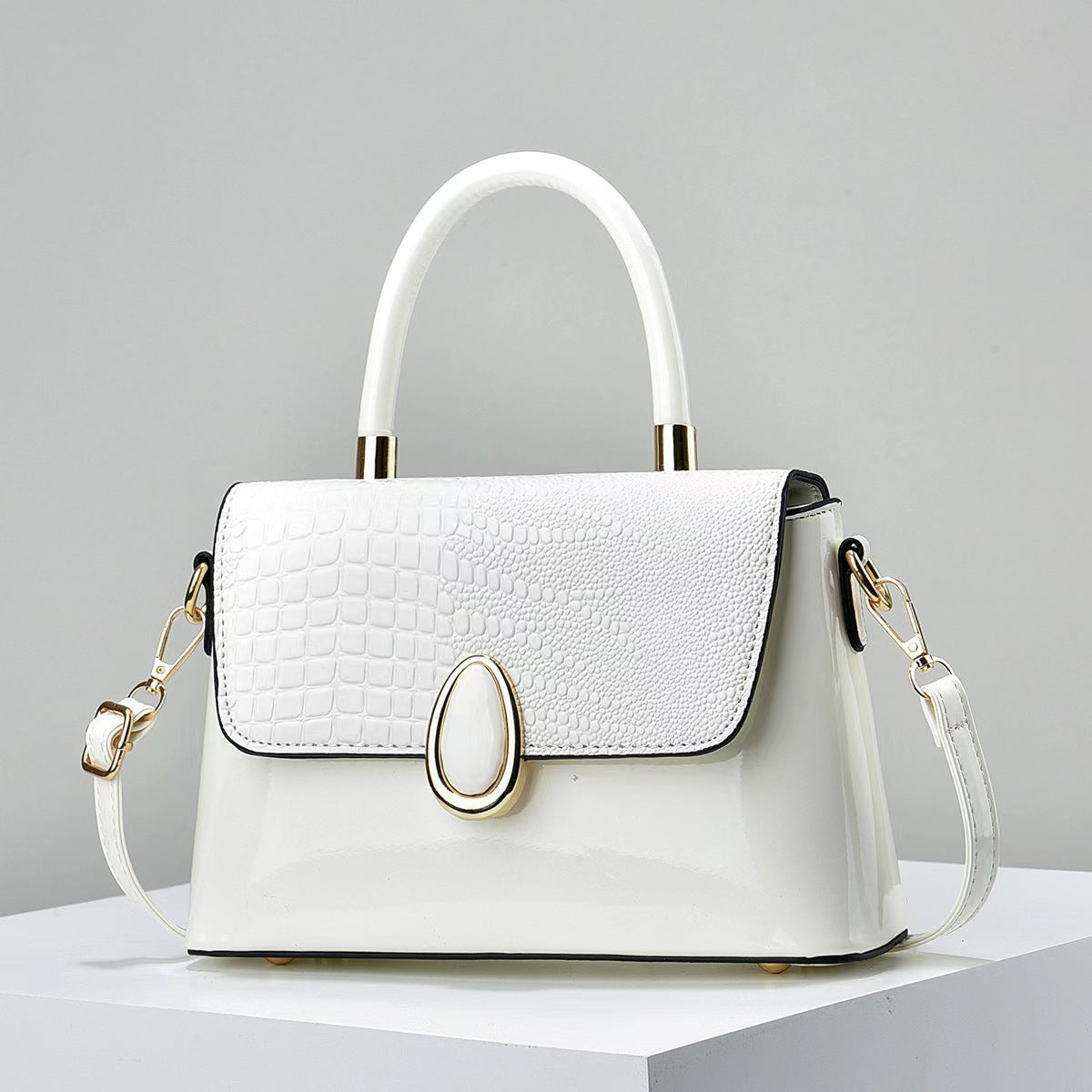 Summer New Fashionable European and American Style Shiny Leather Embossed Crocodile Texture Single Shoulder Handbag Small Bag Dropshipping