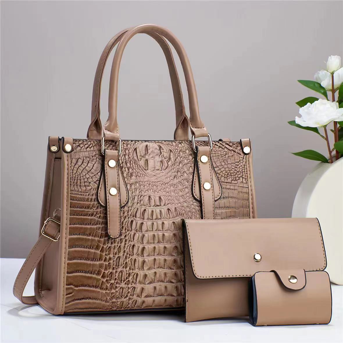 New Women's Bag Three-Piece Set Cross-Border Trendy Fashion Handbag Shoulder Crossbody Bag Large Capacity Mom Bag