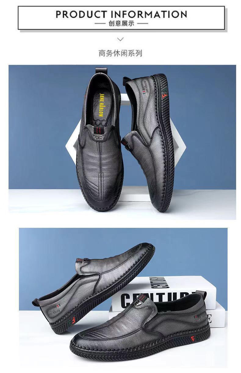 2025 Spring and Summer New Middle-aged Men's Non-slip Wear-resistant Work Shoes Breathable Lightweight plaid Business Casual Leather Shoes