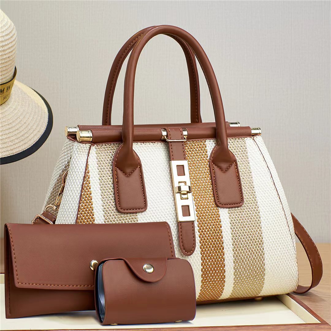 Women's Winter New Fashion Trendy Three-Piece Set Mother-Daughter Bag Large Capacity Color Block Crossbody Handbag Shoulder Bag