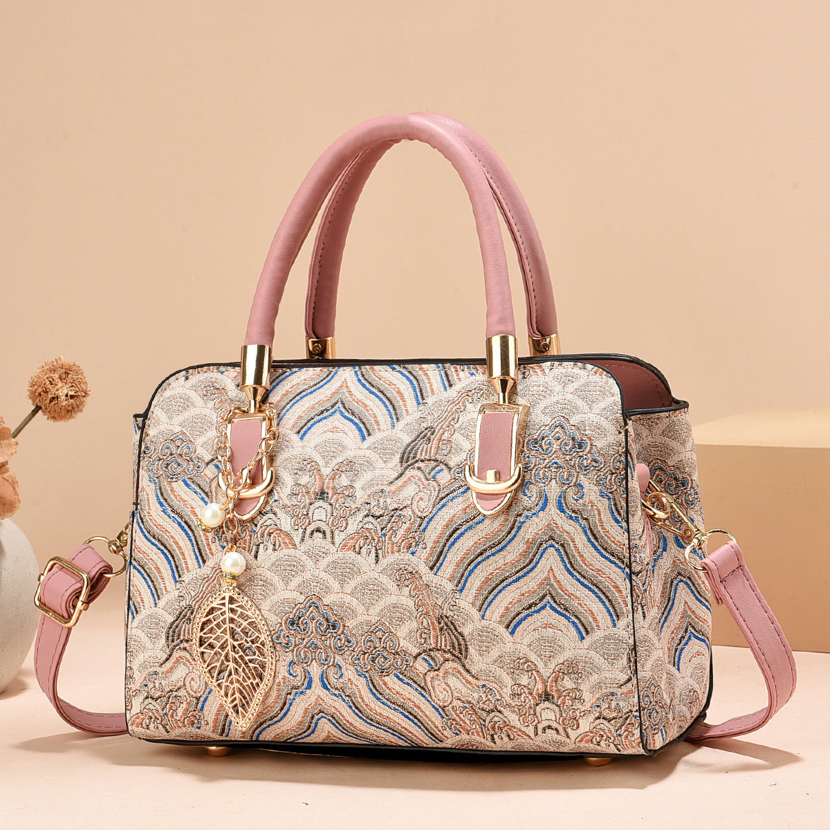 Women's Summer New Chinese Style Fashion Handbag Printed Single Shoulder Crossbody Large Capacity Mom Bag