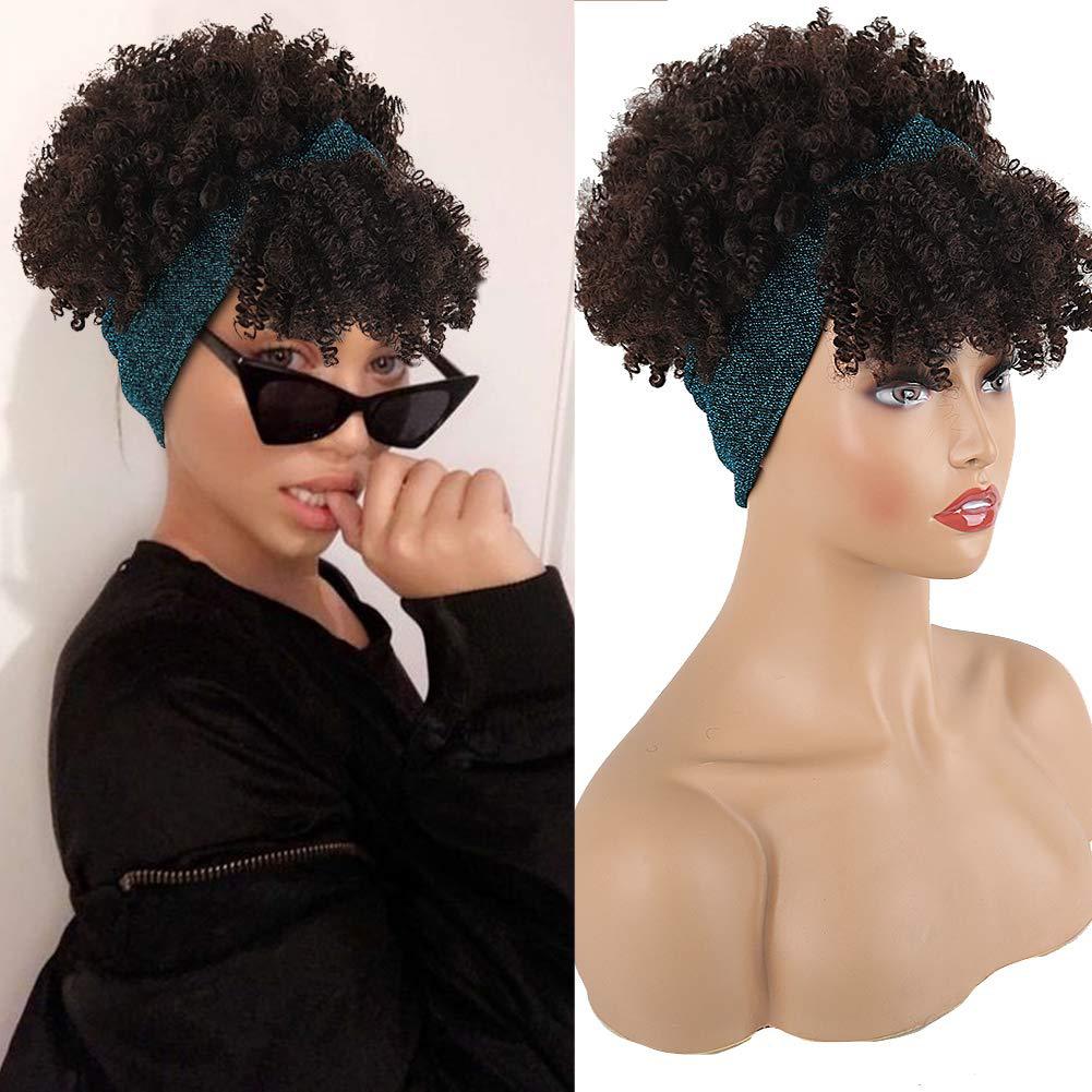 Amazon New Small Curly Hair Turban Wig Synthetic Wig with Bangs Fluffy Short Curly Hair Cap