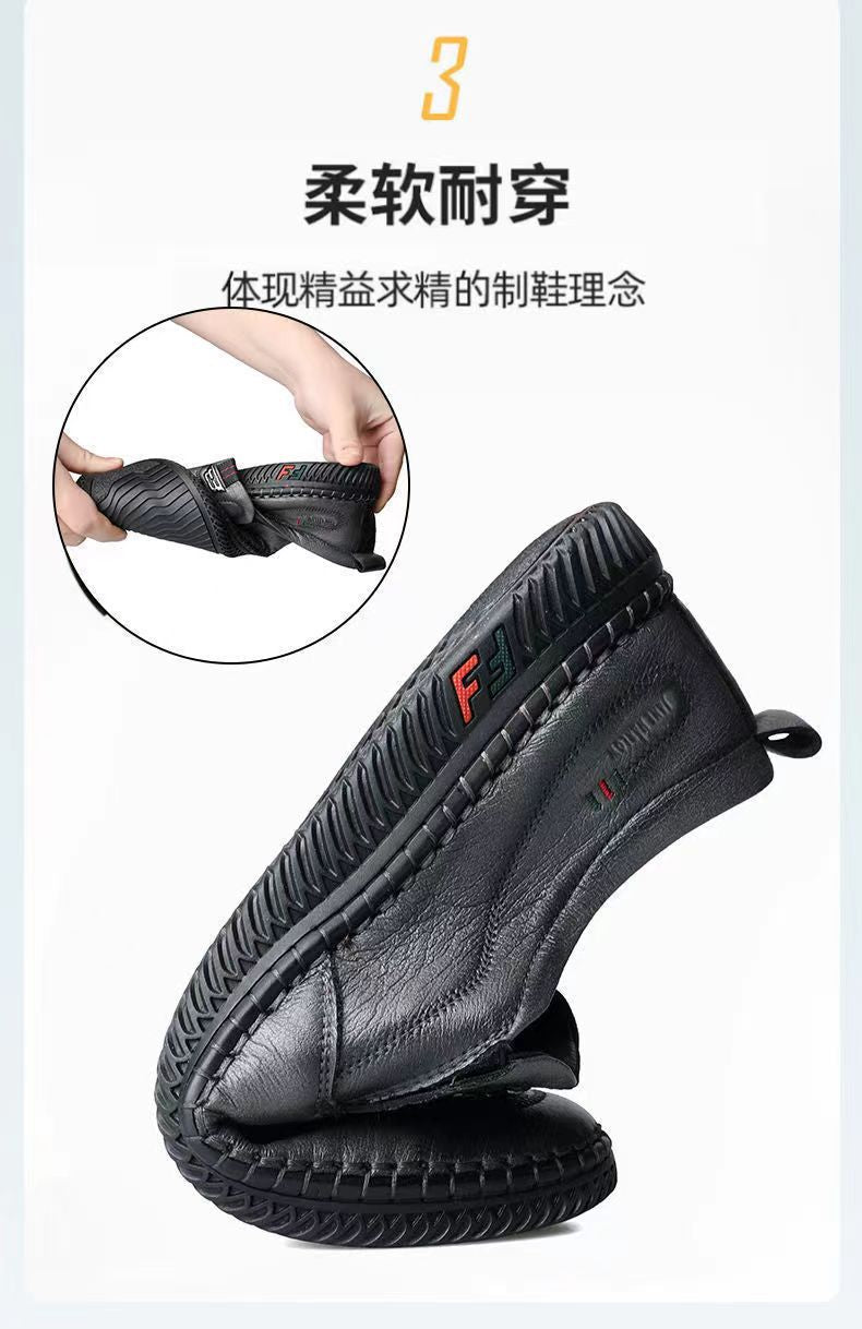 2025 Spring and Summer New Middle-aged Men's Non-slip Wear-resistant Work Shoes Breathable Lightweight plaid Business Casual Leather Shoes