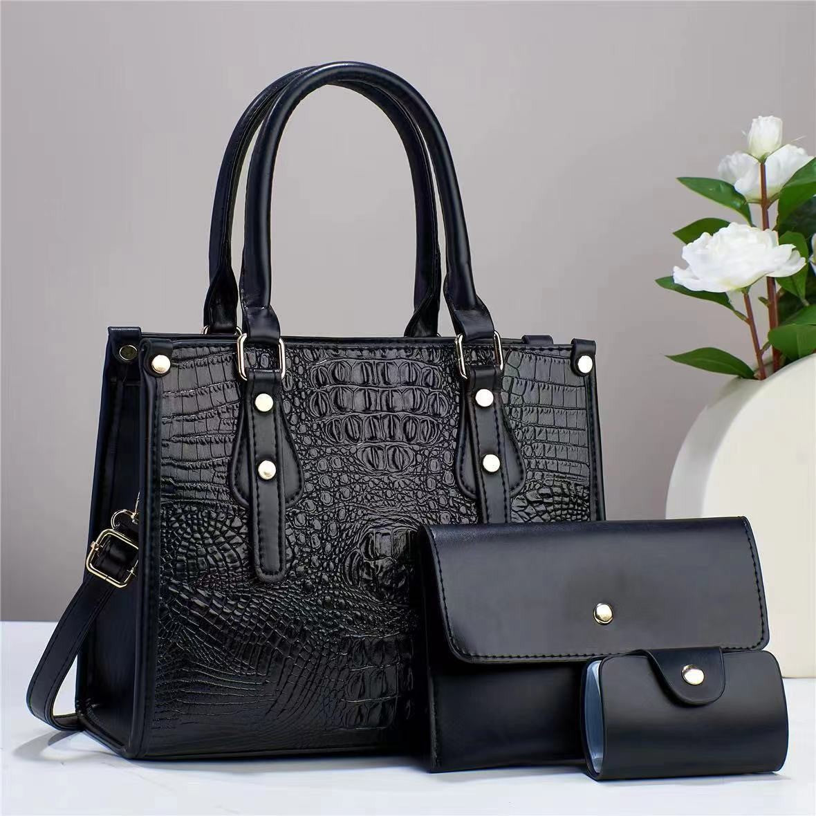 New Women's Bag Three-Piece Set Cross-Border Trendy Fashion Handbag Shoulder Crossbody Bag Large Capacity Mom Bag