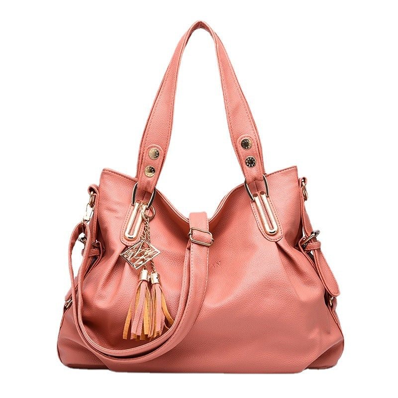 New Large Capacity Middle-aged Handbag Fashion Soft Leather Tassel Shoulder Bag Casual Crossbody Bag One Piece Dropshipping