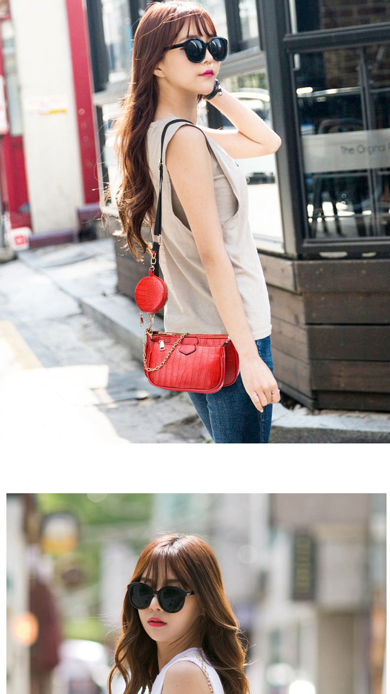 Crossbody Small Bag New Year Women's Korean Version Fresh Fashion Three-in-One Women's Bag Crossbody Shoulder Handbag
