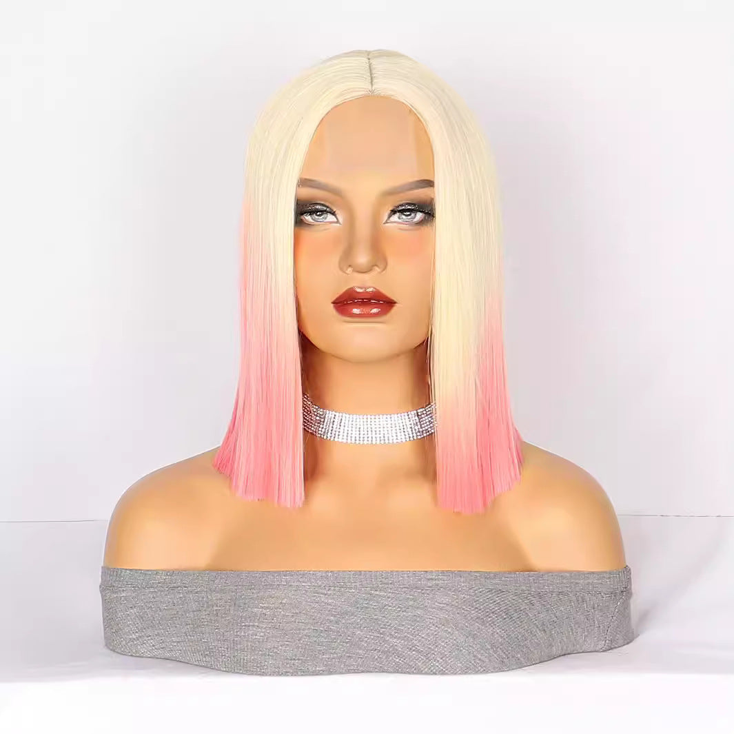 Lace Wig Headgear for Women Bobhaircut Gradient Color Short Straight Hair Synthetic Wigs European and American New