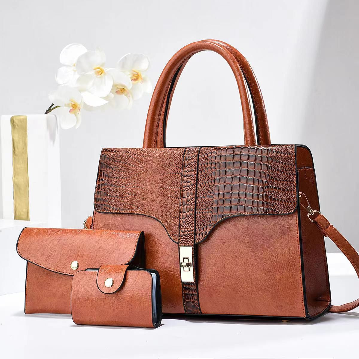 New Cross-Border Women's Handbag Elegant Simple Shoulder Crossbody Bag Trendy Fashion Mom Bag Three-Piece Set