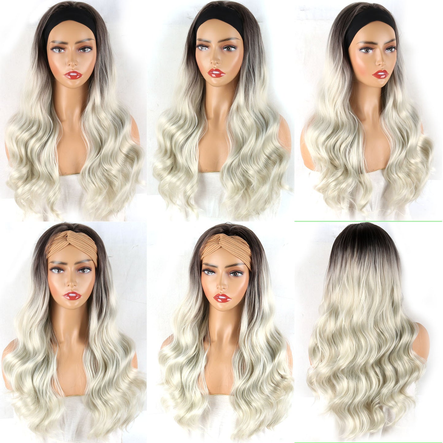 European and American Style Women's Long Curly Hair Wig with Ice Silk Headband High Temperature Wire Manufacturer In Stock body wigs