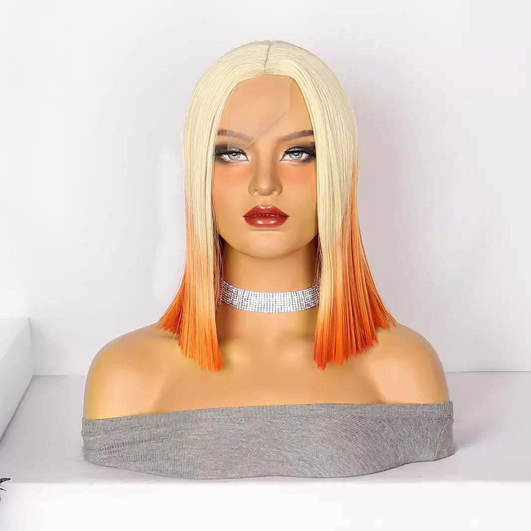 Lace Wig Headgear for Women Bobhaircut Gradient Color Short Straight Hair Synthetic Wigs European and American New