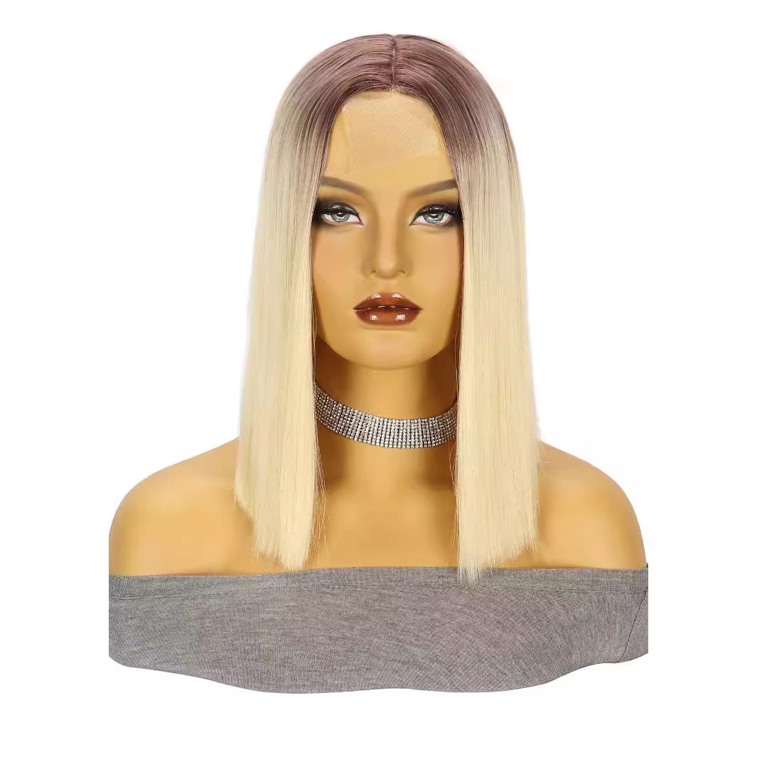 Lace Wig Headgear for Women Bobhaircut Gradient Color Short Straight Hair Synthetic Wigs European and American New