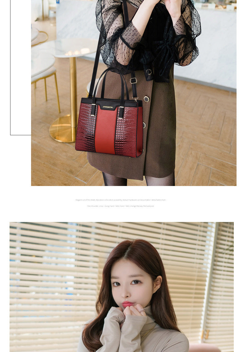 2025 Summer New Women's Bag Cross-Border Trendy Fashion Color-Block Large Capacity Handbag Mom Bag Single Shoulder Crossbody Bag