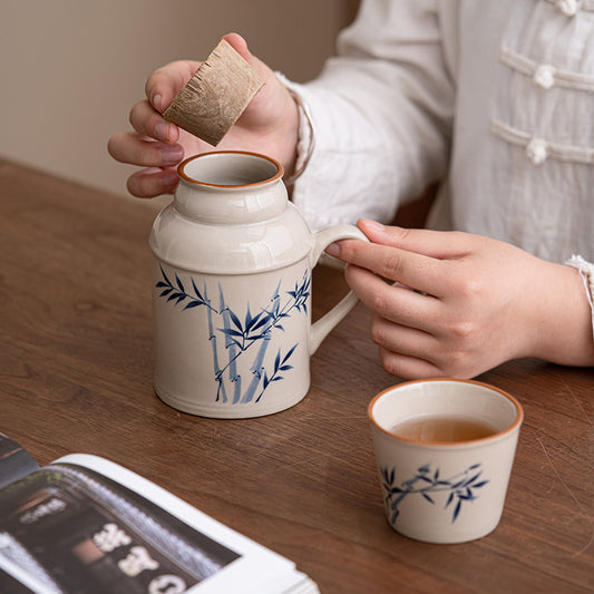 Ru kiln small thermos mug with lid ceramic stewing tea cup chinoiserie large capacity thermos office cup with handle