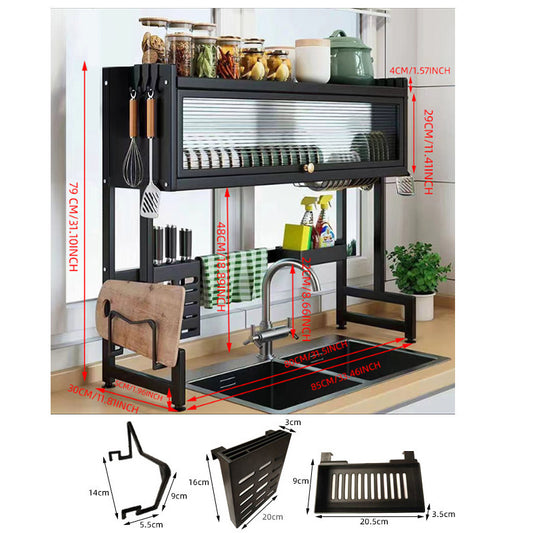 Kitchen sink with cover rack dustproof with cabinet door bowl plate seasoning storage rack pool water control increased drain rack