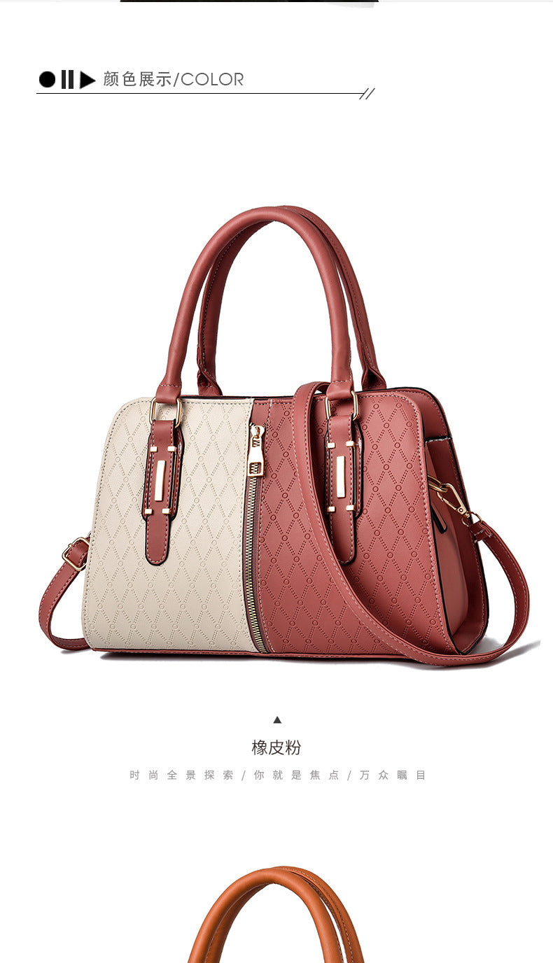 New Fashion Color Block Women's Handbag European and American Style Large Capacity Shoulder Crossbody Bag Trendy One Piece Dropshipping