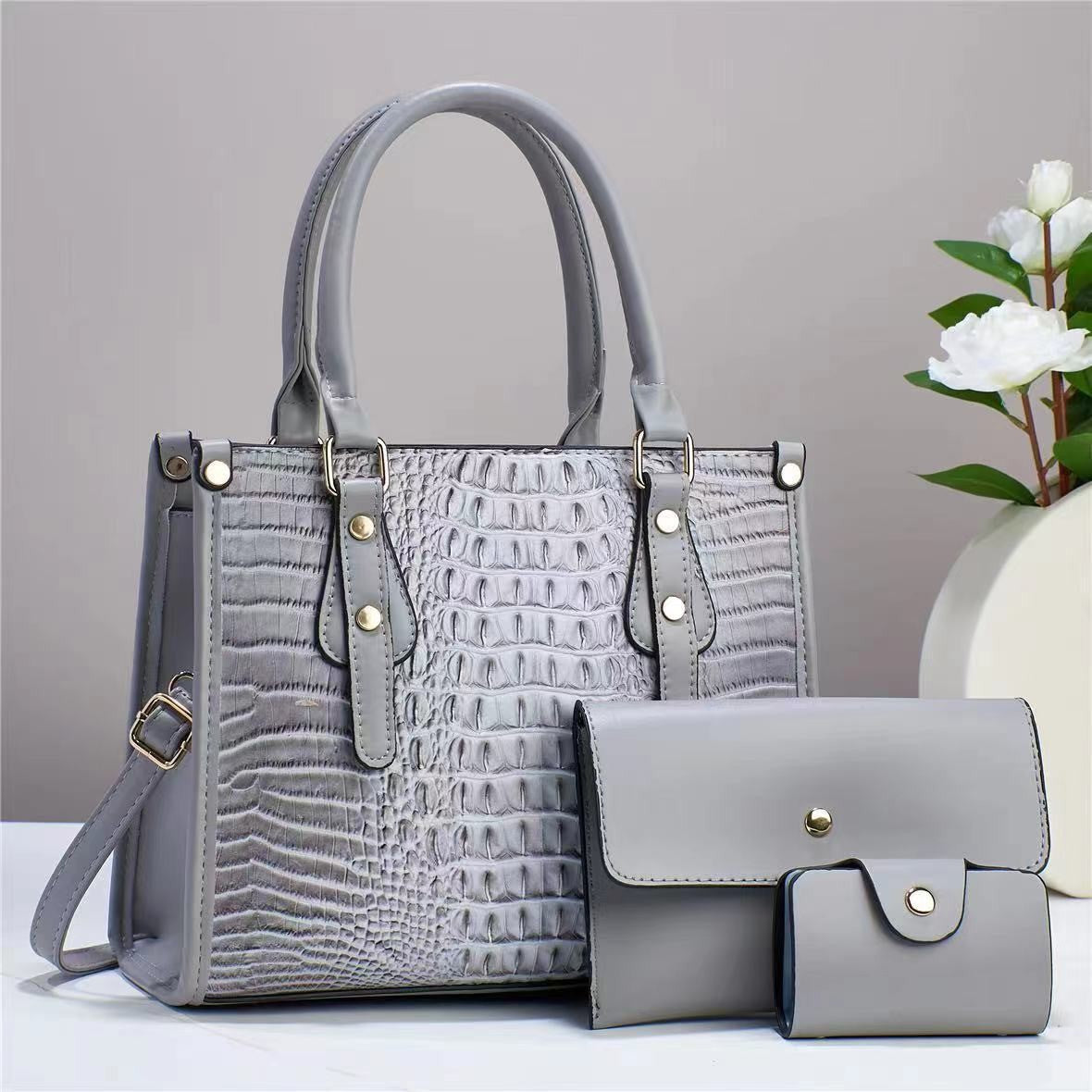 New Women's Bag Three-Piece Set Cross-Border Trendy Fashion Handbag Shoulder Crossbody Bag Large Capacity Mom Bag