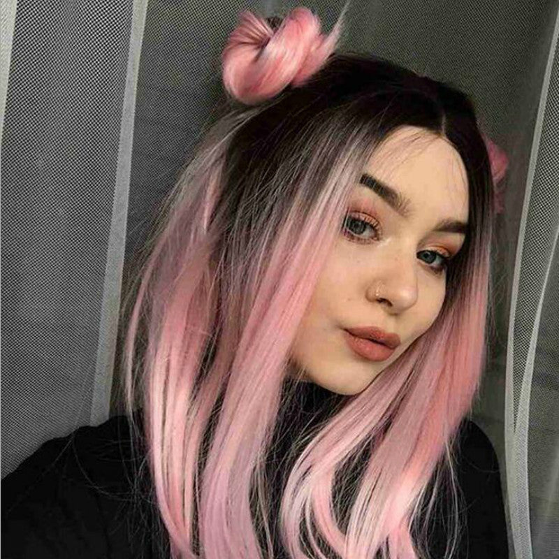 European and American Style Wig for Women, African Fashion Black Gradient Brown Bob, Middle Part Short Straight Hair, Synthetic Fiber Wig for Women, In Stock