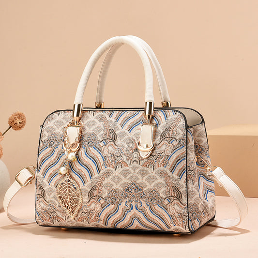 Women's Summer New Chinese Style Fashion Handbag Printed Single Shoulder Crossbody Large Capacity Mom Bag