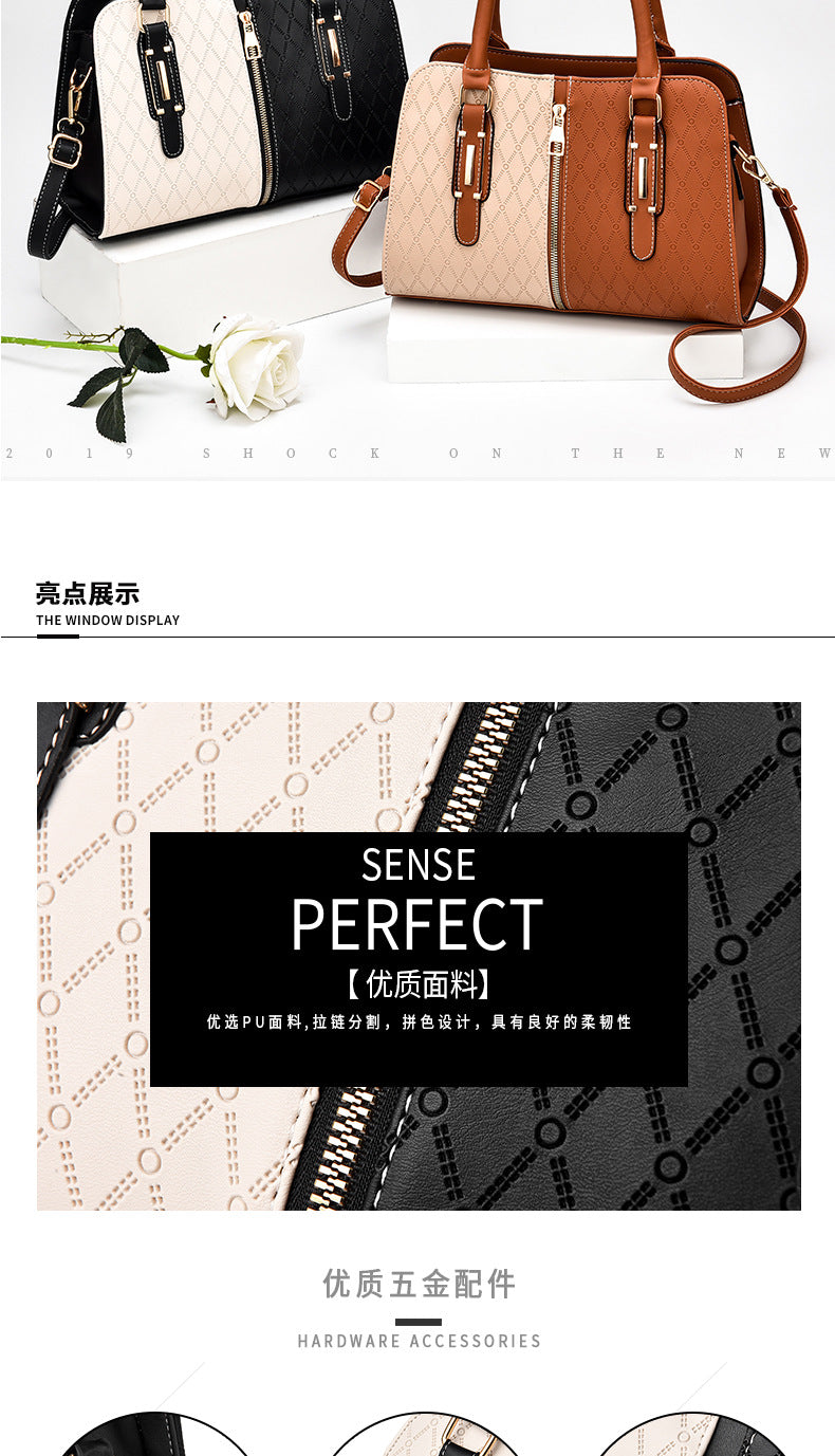 New Fashion Color Block Women's Handbag European and American Style Large Capacity Shoulder Crossbody Bag Trendy One Piece Dropshipping