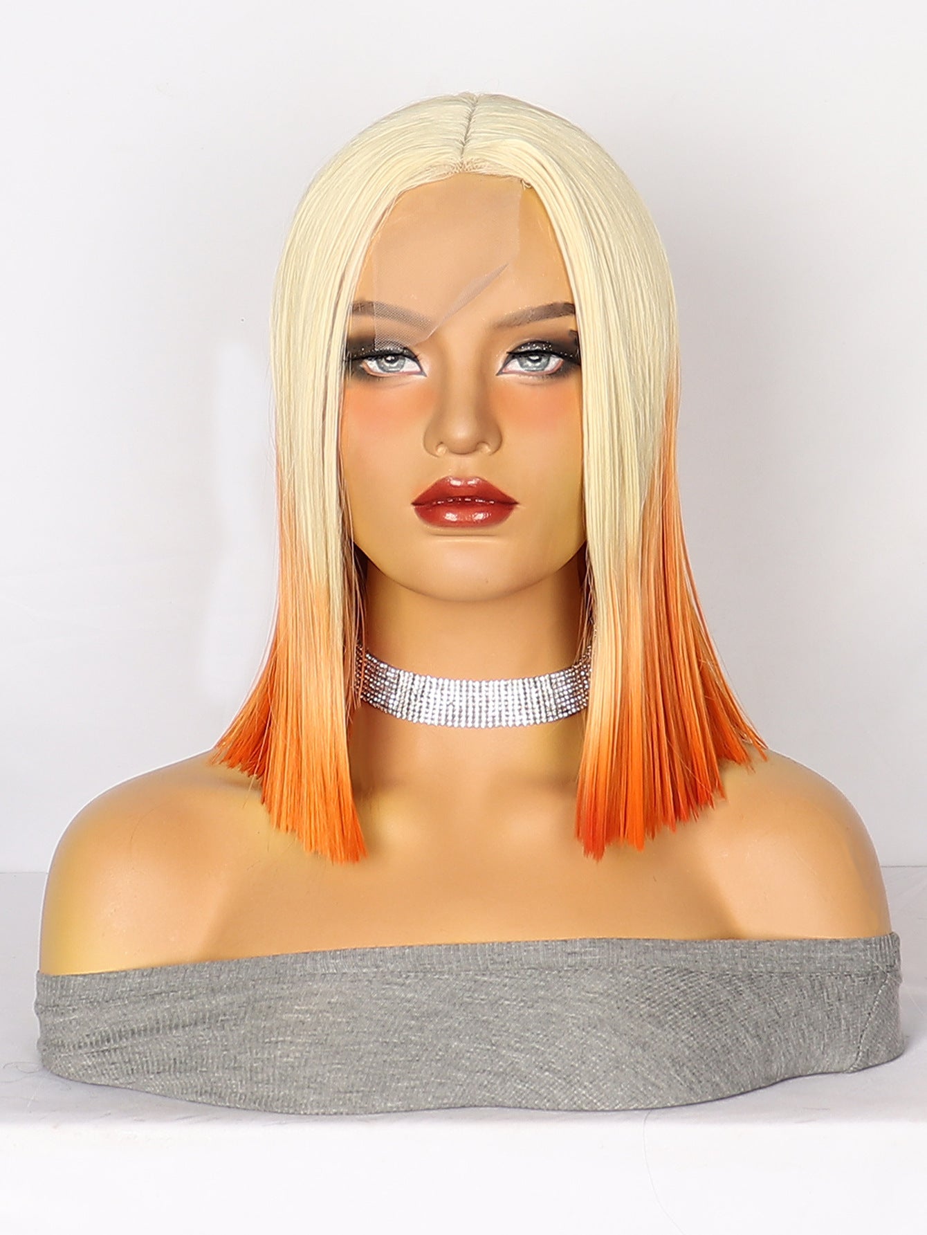 Lace Wig Headgear for Women Bobhaircut Gradient Color Short Straight Hair Synthetic Wigs European and American New