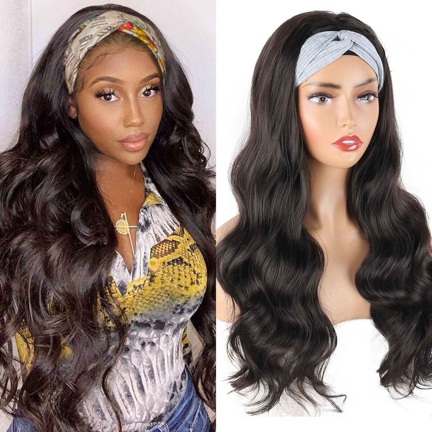 European and American Style Women's Long Curly Hair Wig with Ice Silk Headband High Temperature Wire Manufacturer In Stock body wigs