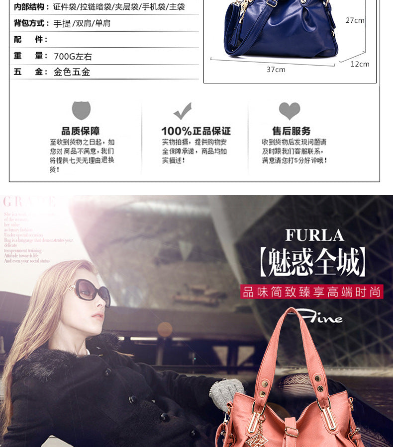 New Large Capacity Middle-aged Handbag Fashion Soft Leather Tassel Shoulder Bag Casual Crossbody Bag One Piece Dropshipping