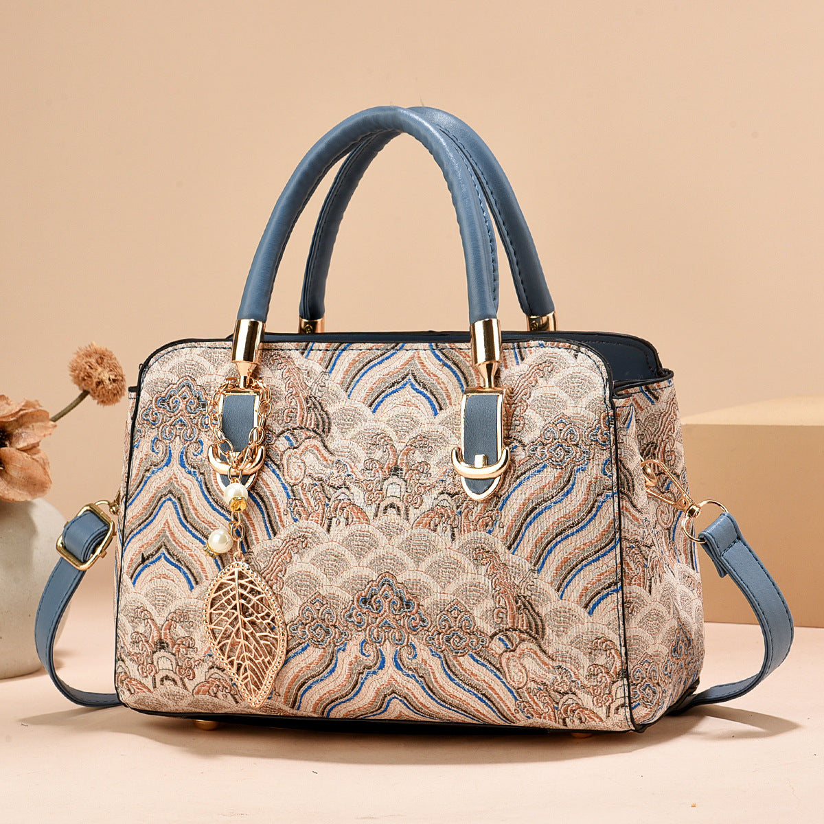 Women's Summer New Chinese Style Fashion Handbag Printed Single Shoulder Crossbody Large Capacity Mom Bag
