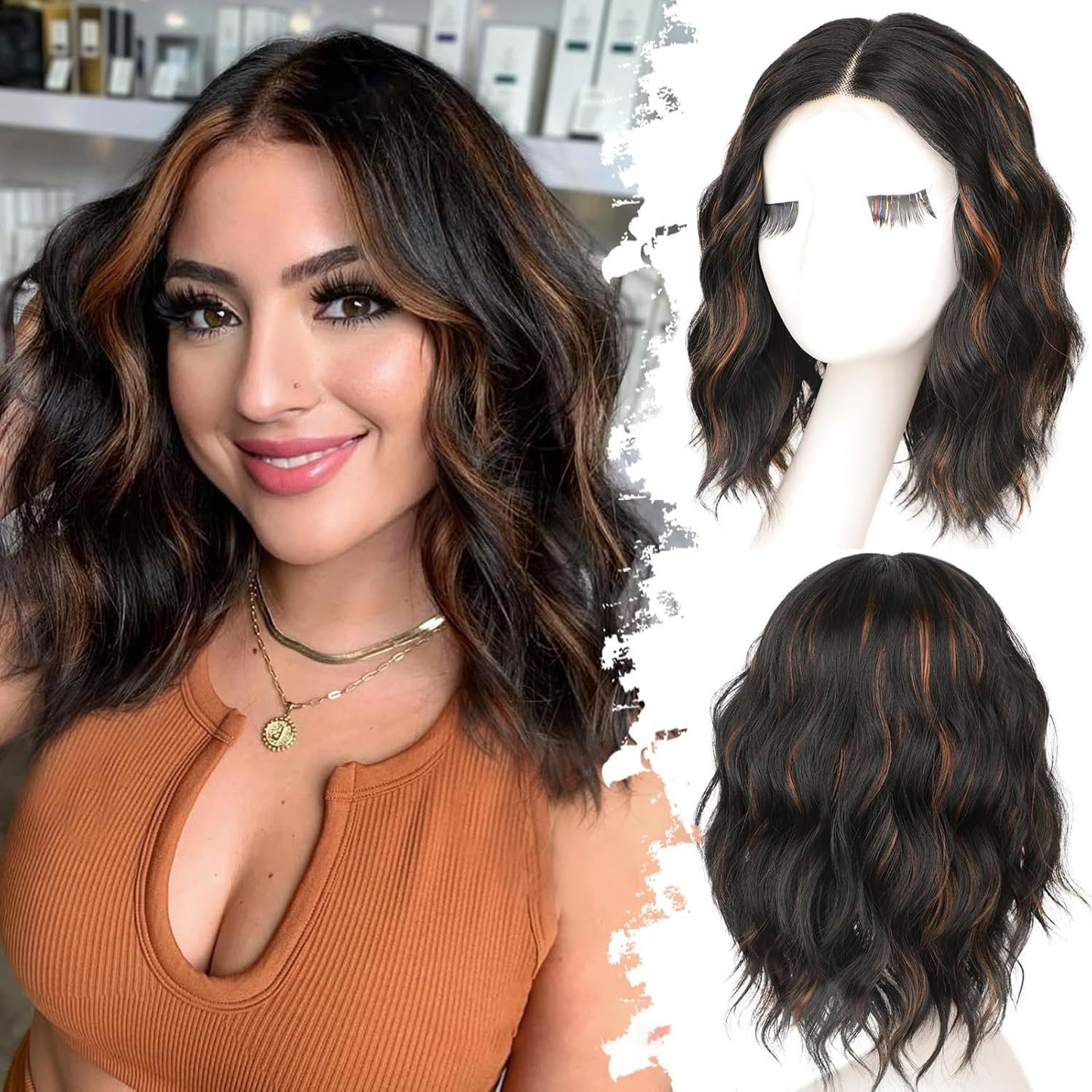 Amazon Hot-Selling Small Lace Synthetic Hair Wig Water Wave Short Curly Wig In Stock Direct Sale Wig