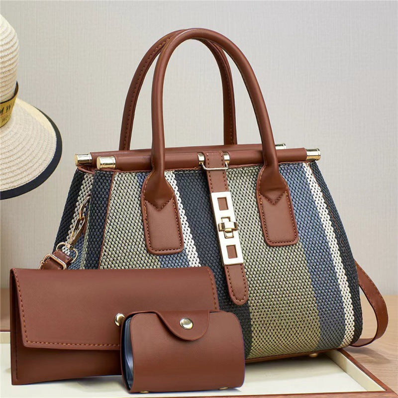 Women's Winter New Fashion Trendy Three-Piece Set Mother-Daughter Bag Large Capacity Color Block Crossbody Handbag Shoulder Bag