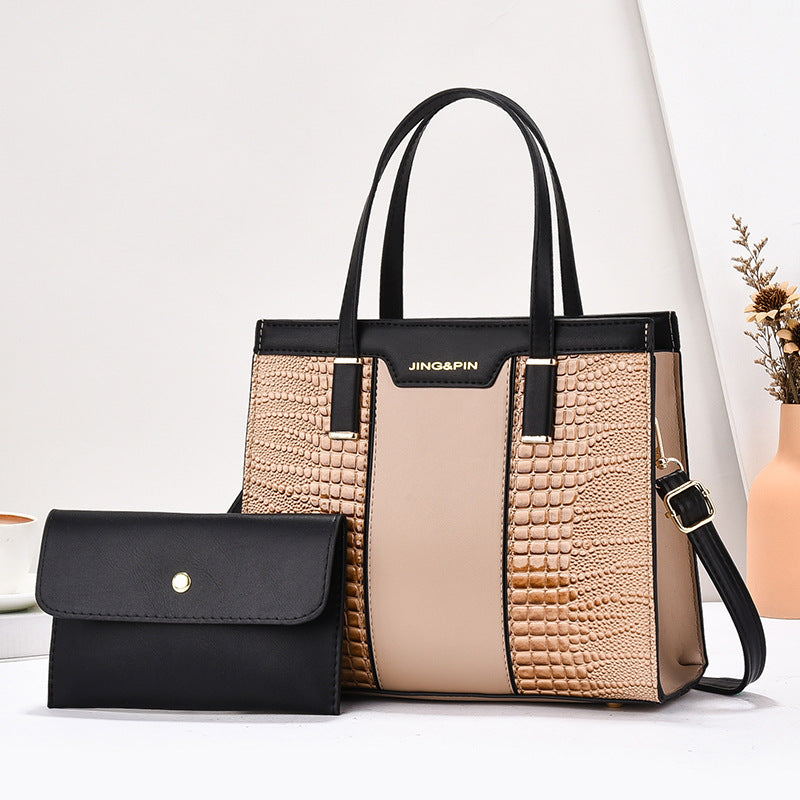 2025 Summer New Women's Bag Cross-Border Trendy Fashion Color-Block Large Capacity Handbag Mom Bag Single Shoulder Crossbody Bag