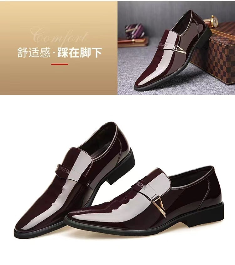 Wholesale Business Formal Shiny Casual Men's Youth Versatile Black Waterproof Men's Leather Shoes Shiny Leather Large Size Men's Shoes