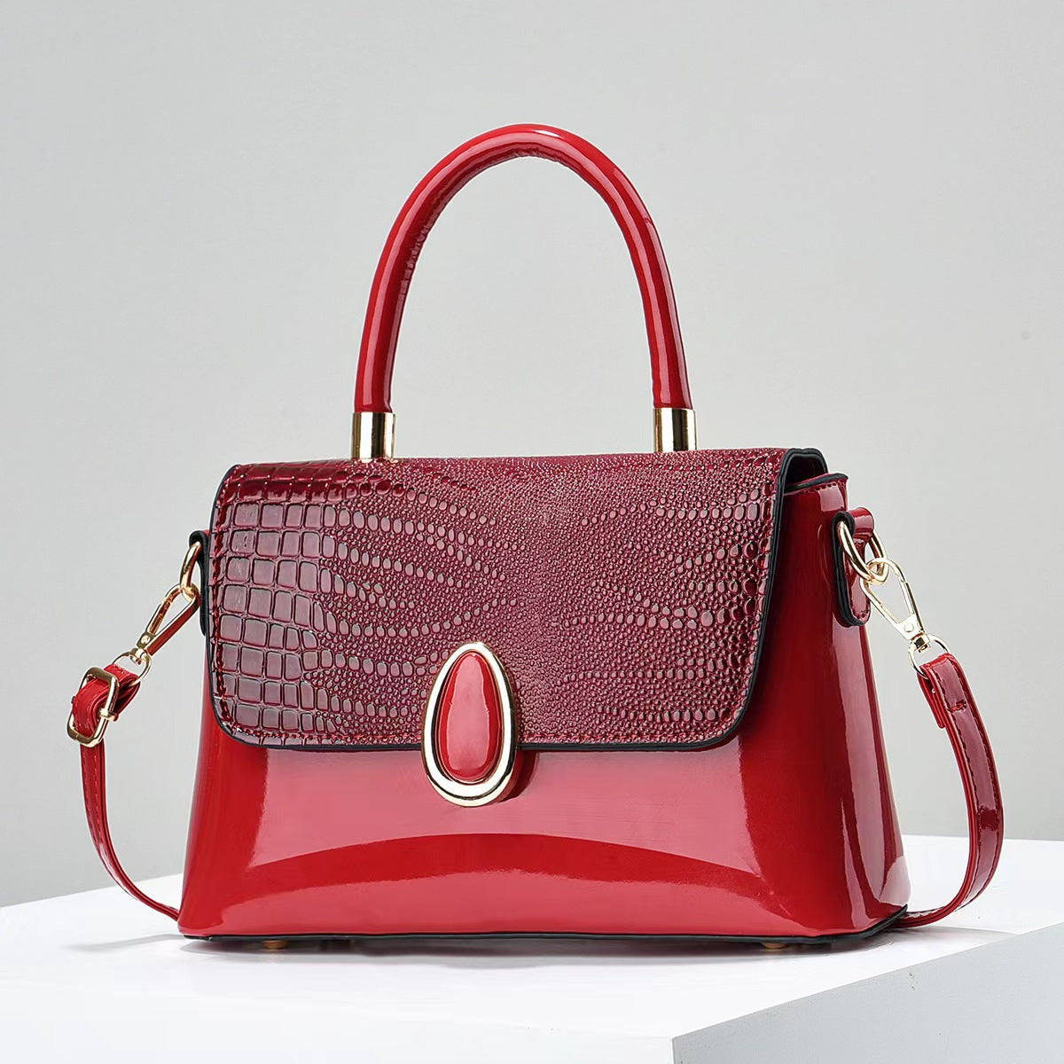 Summer New Fashionable European and American Style Shiny Leather Embossed Crocodile Texture Single Shoulder Handbag Small Bag Dropshipping