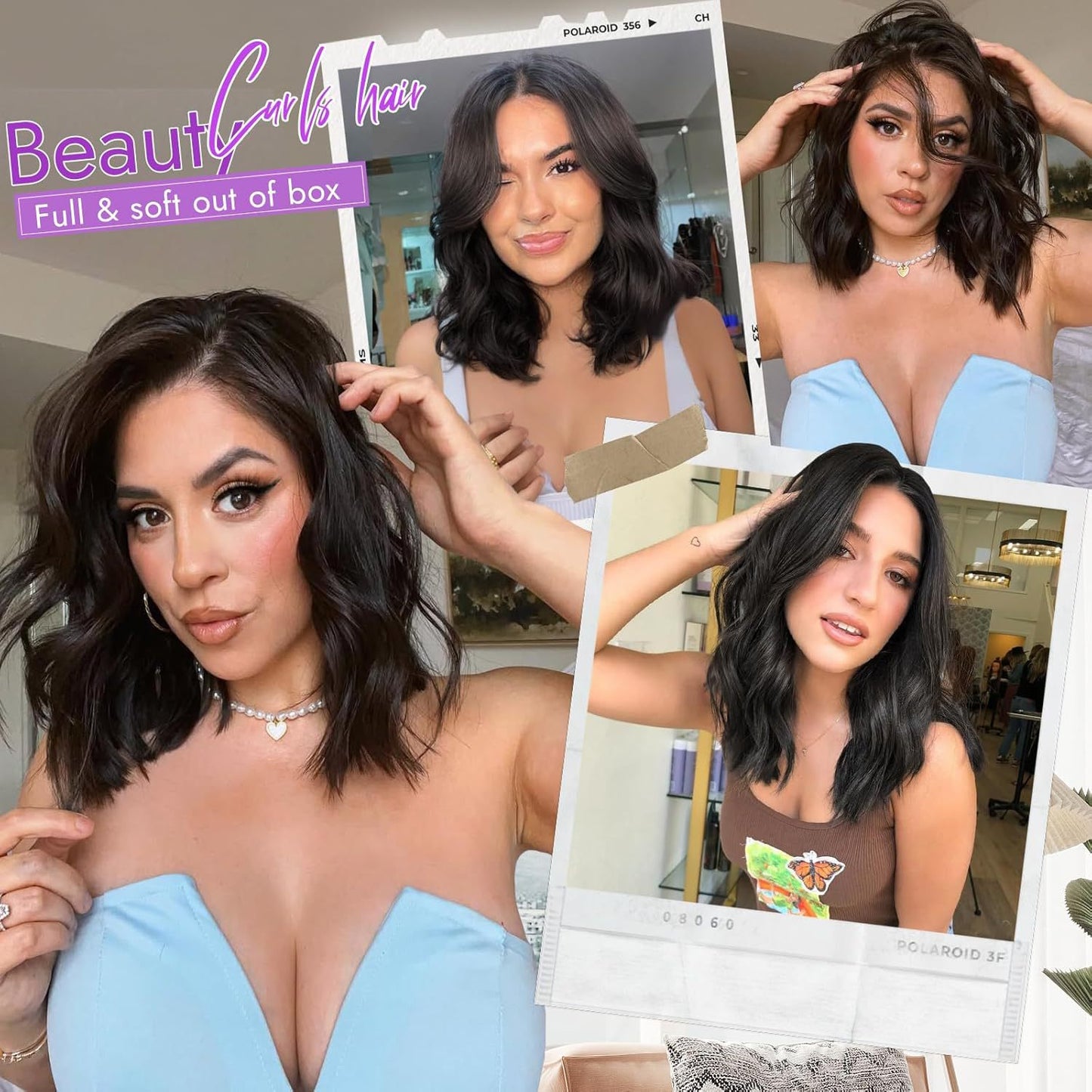 Amazon Hot-Selling Small Lace Synthetic Hair Wig Water Wave Short Curly Wig In Stock Direct Sale Wig