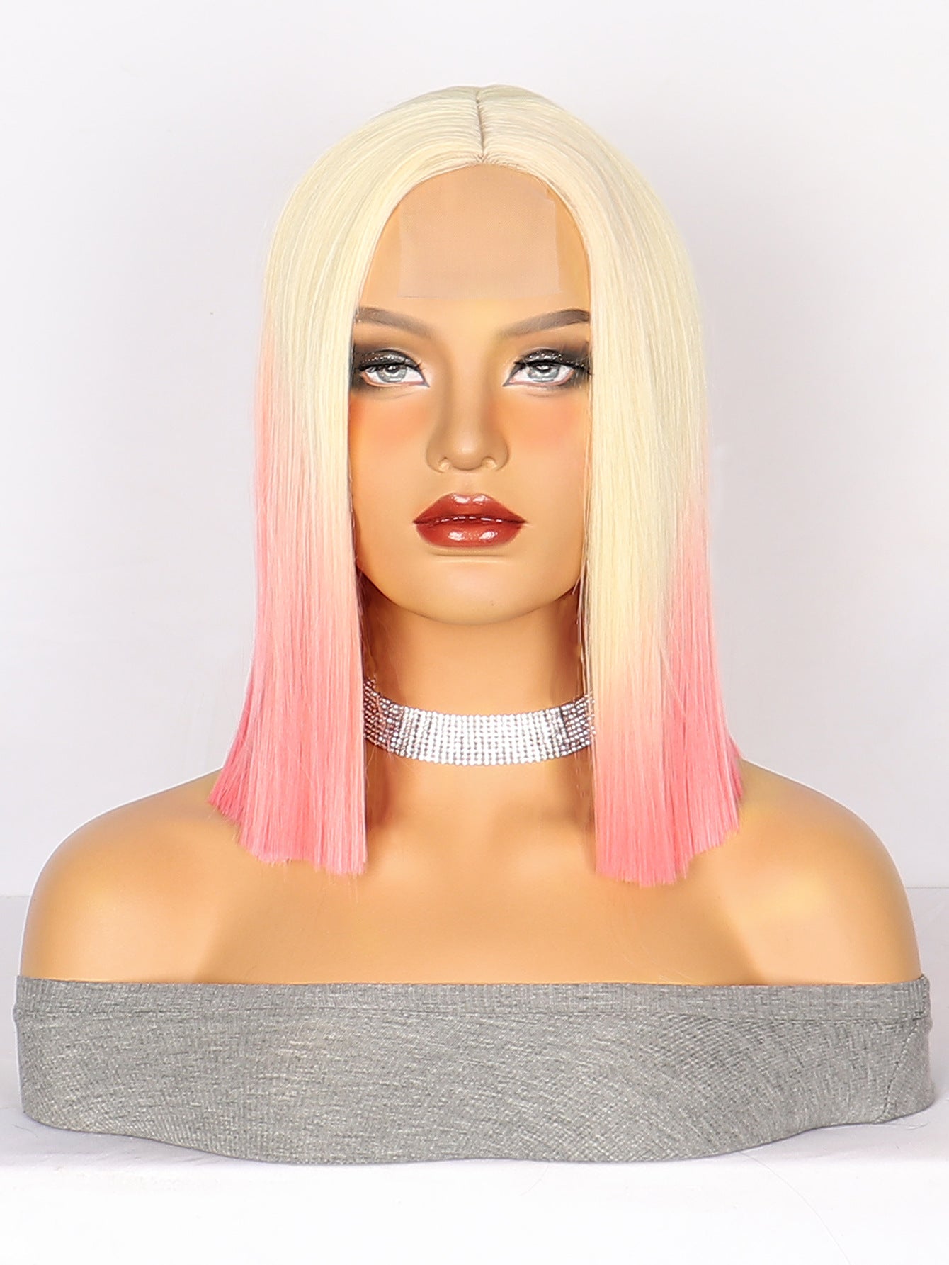 Lace Wig Headgear for Women Bobhaircut Gradient Color Short Straight Hair Synthetic Wigs European and American New