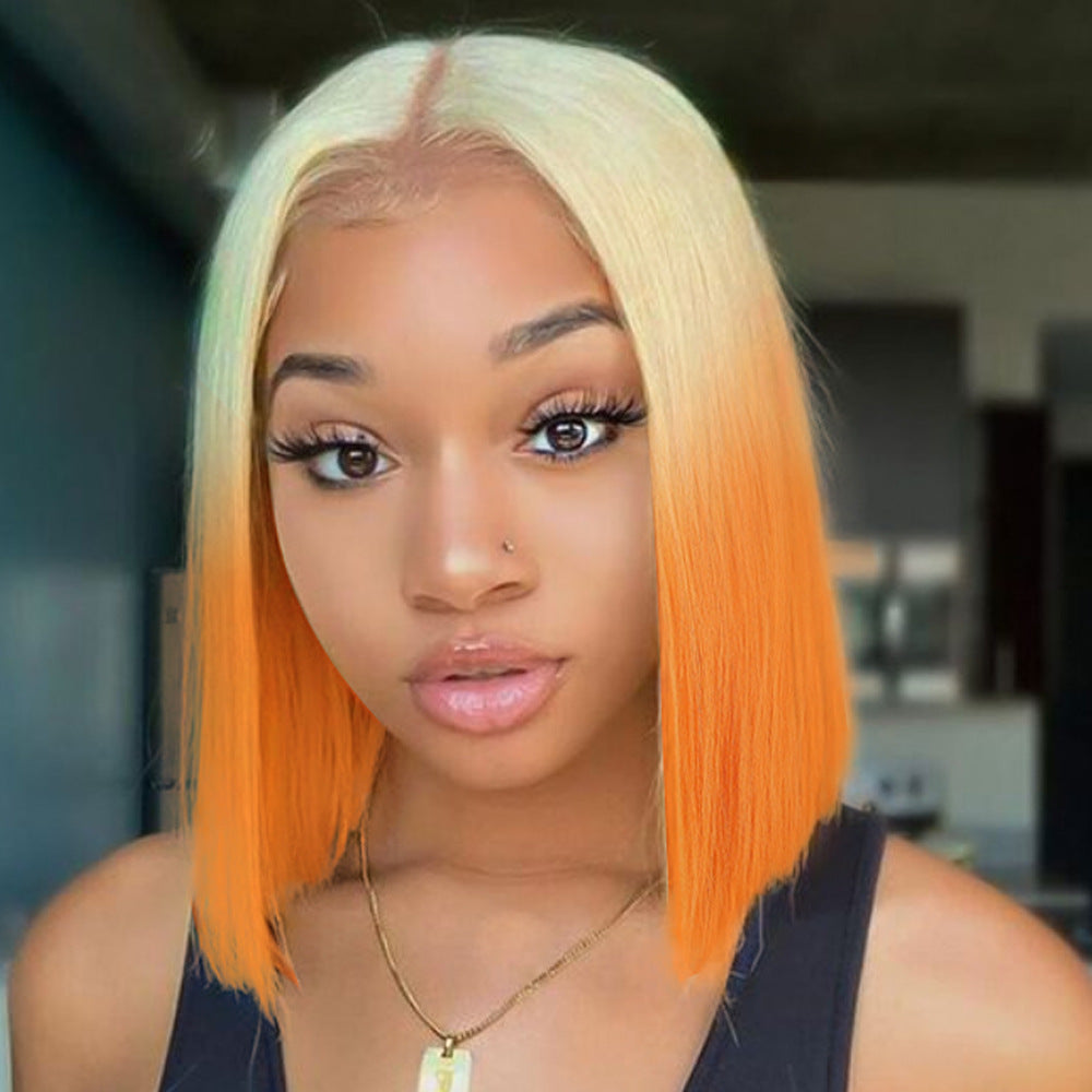 Lace Wig Headgear for Women Bobhaircut Gradient Color Short Straight Hair Synthetic Wigs European and American New