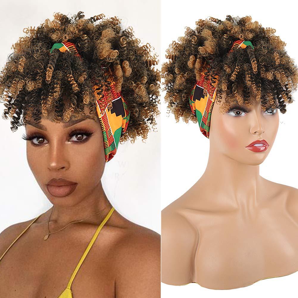 Amazon New Small Curly Hair Turban Wig Synthetic Wig with Bangs Fluffy Short Curly Hair Cap