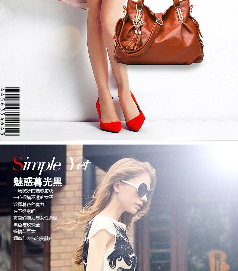 New Large Capacity Middle-aged Handbag Fashion Soft Leather Tassel Shoulder Bag Casual Crossbody Bag One Piece Dropshipping
