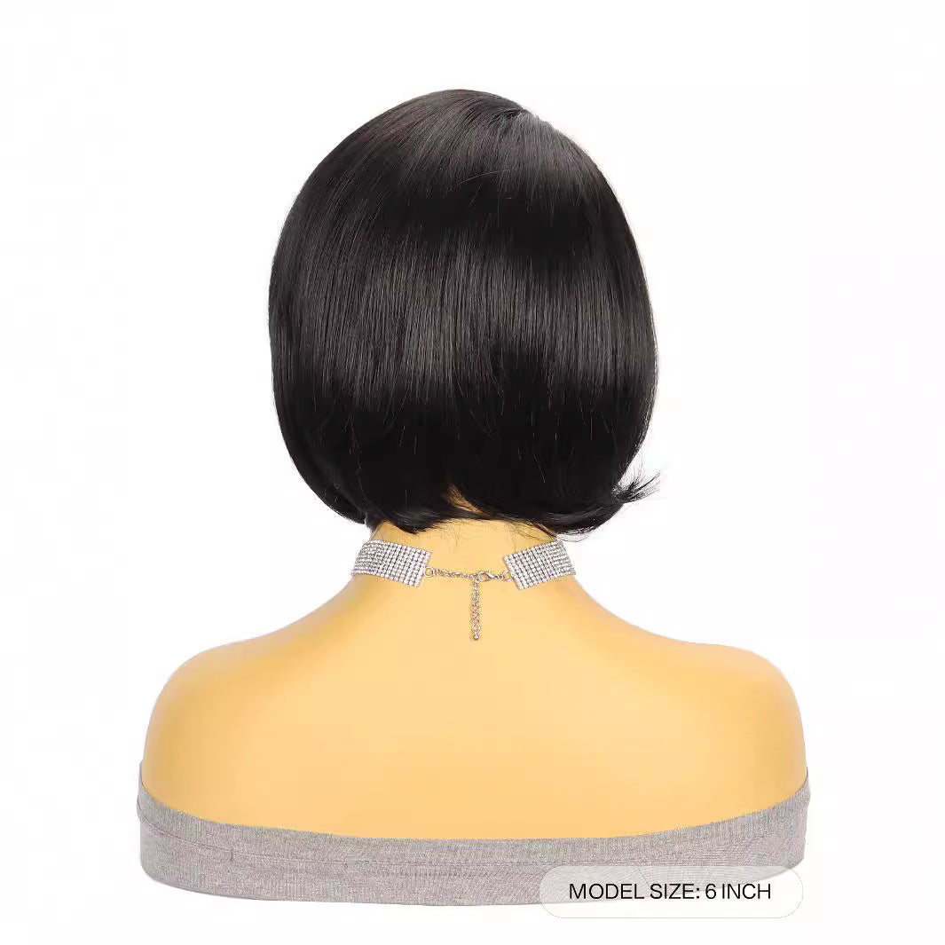 Wig European and American Fashion Wig Women's Small Lace Side Part Synthetic Hair Wig Black Short Straight Hair