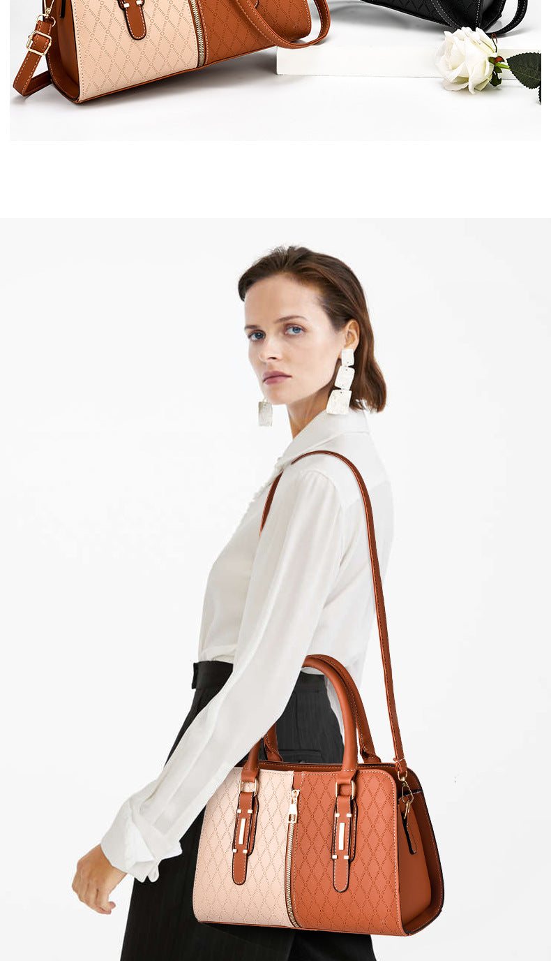 New Fashion Color Block Women's Handbag European and American Style Large Capacity Shoulder Crossbody Bag Trendy One Piece Dropshipping