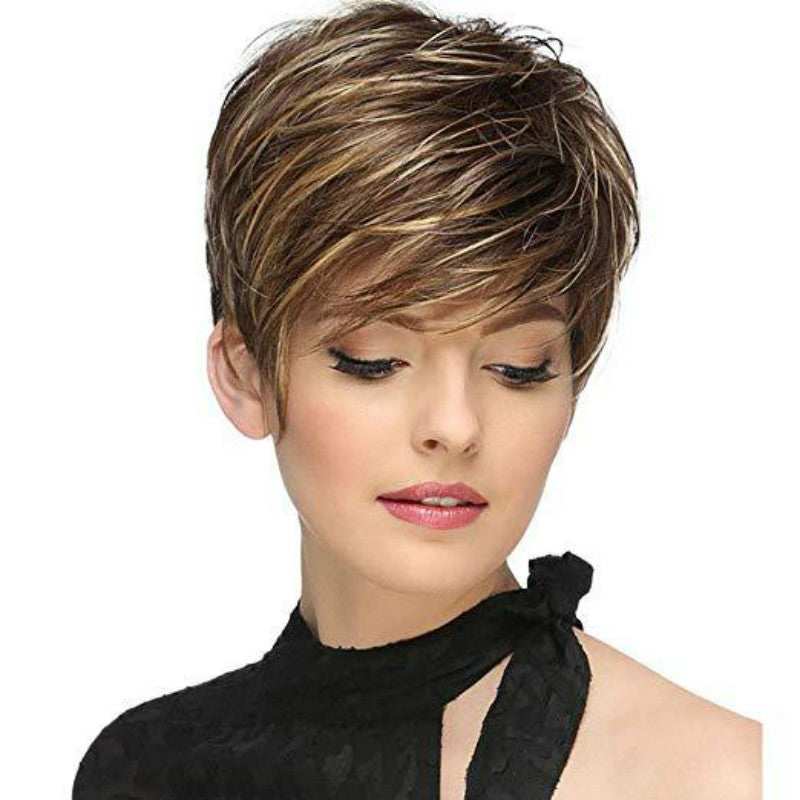 European and American Fashion Short Hair Stylish Textured Short Straight Hair Synthetic Fiber Machine-Made Wig