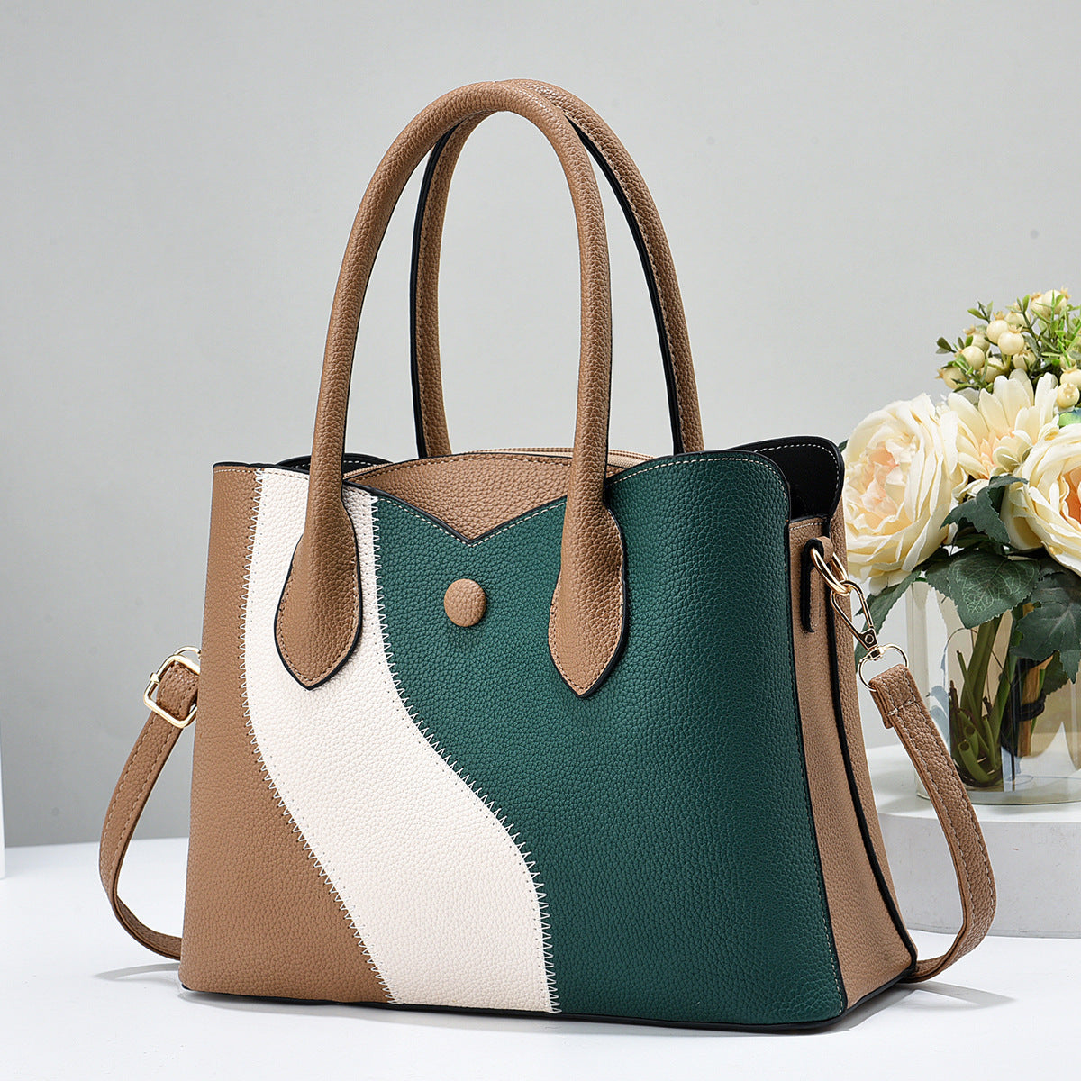Summer New Korean Style Fashionable Patchwork Handbag Trendy Color-Block Elegant Mom Bag Wholesale