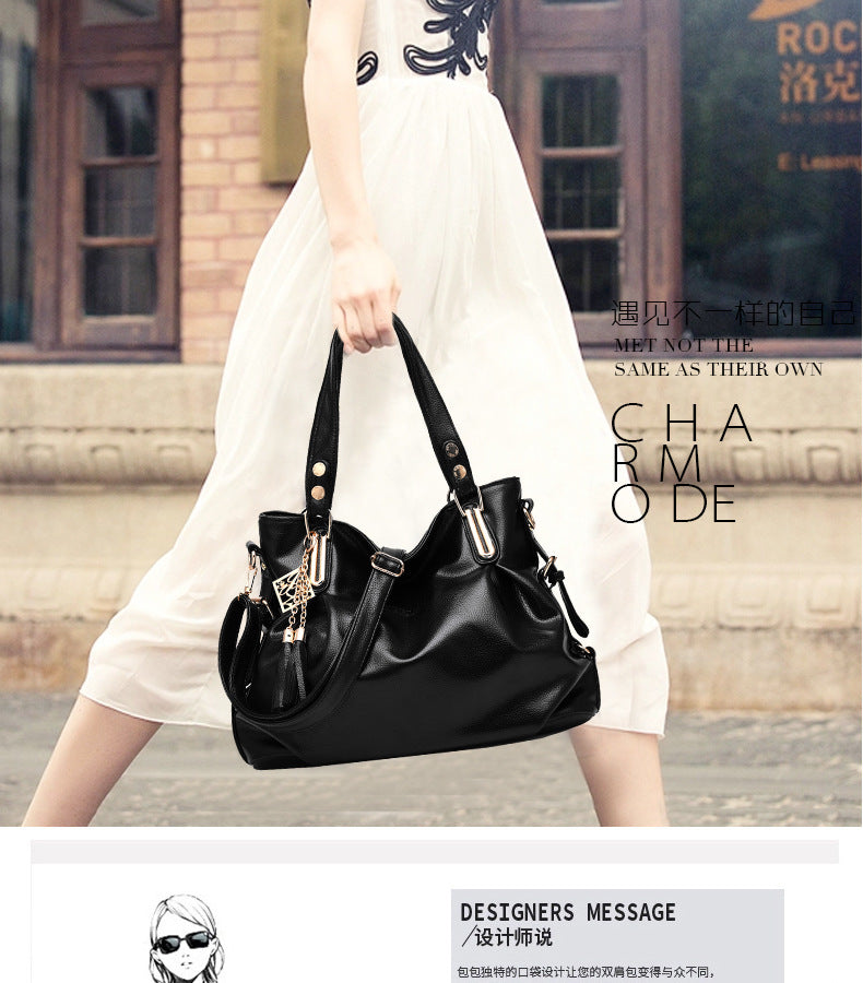 New Large Capacity Middle-aged Handbag Fashion Soft Leather Tassel Shoulder Bag Casual Crossbody Bag One Piece Dropshipping
