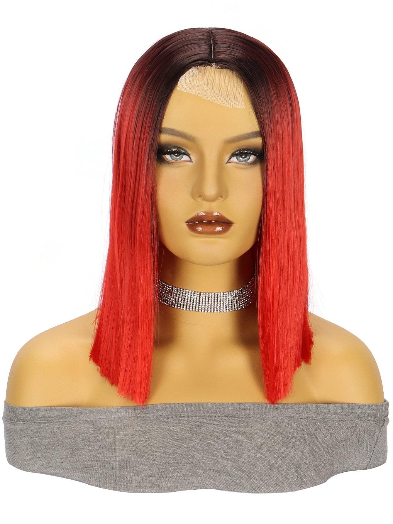 Lace Wig Headgear for Women Bobhaircut Gradient Color Short Straight Hair Synthetic Wigs European and American New