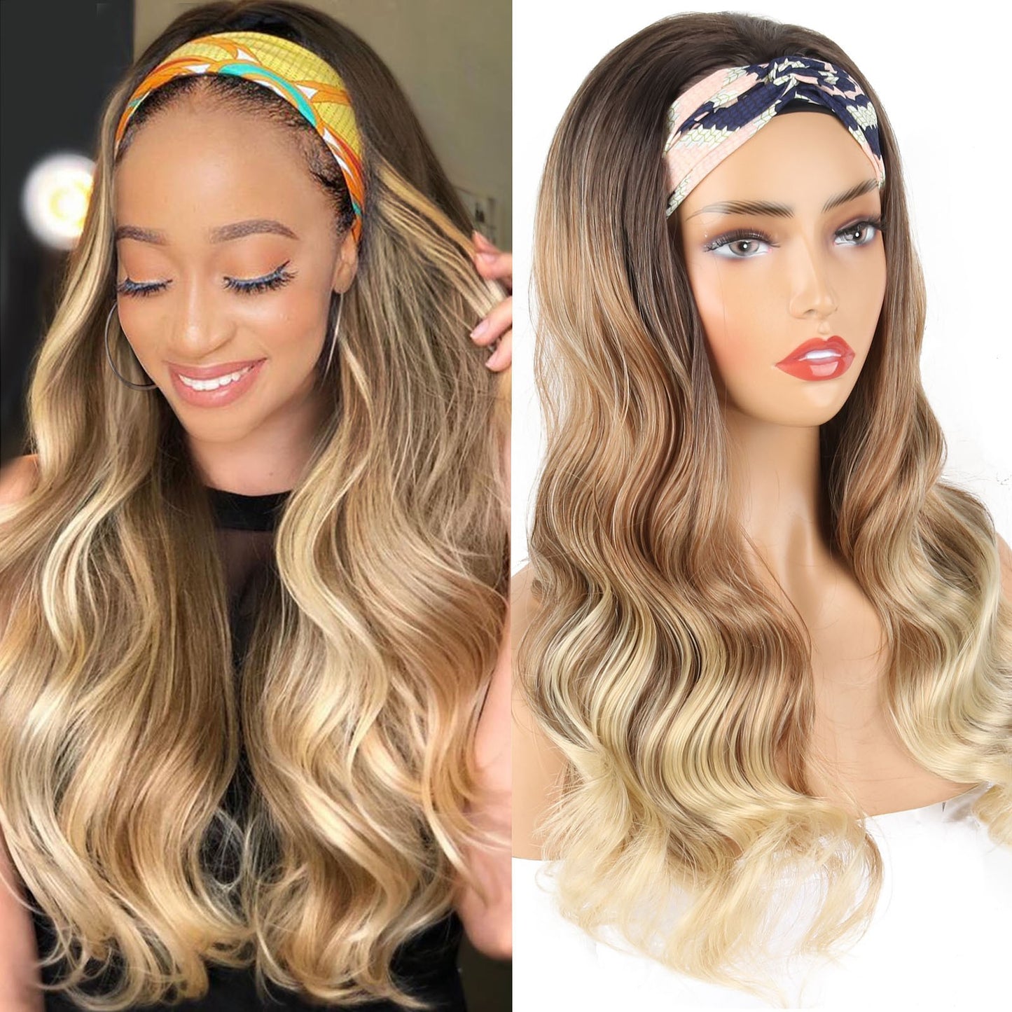 European and American Style Women's Long Curly Hair Wig with Ice Silk Headband High Temperature Wire Manufacturer In Stock body wigs