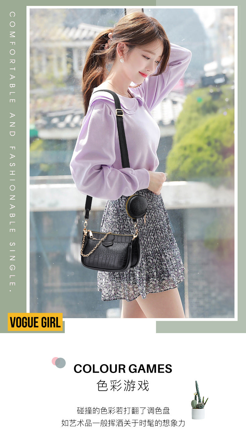 Crossbody Small Bag New Year Women's Korean Version Fresh Fashion Three-in-One Women's Bag Crossbody Shoulder Handbag