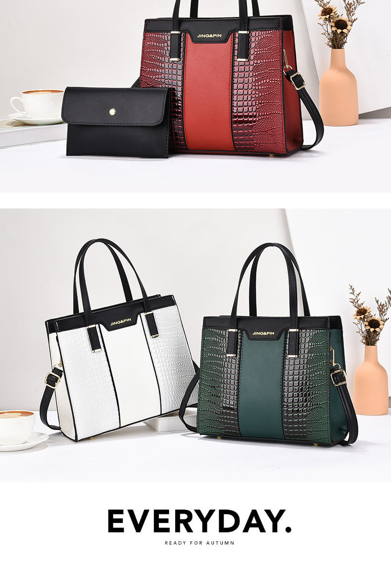 2025 Summer New Women's Bag Cross-Border Trendy Fashion Color-Block Large Capacity Handbag Mom Bag Single Shoulder Crossbody Bag
